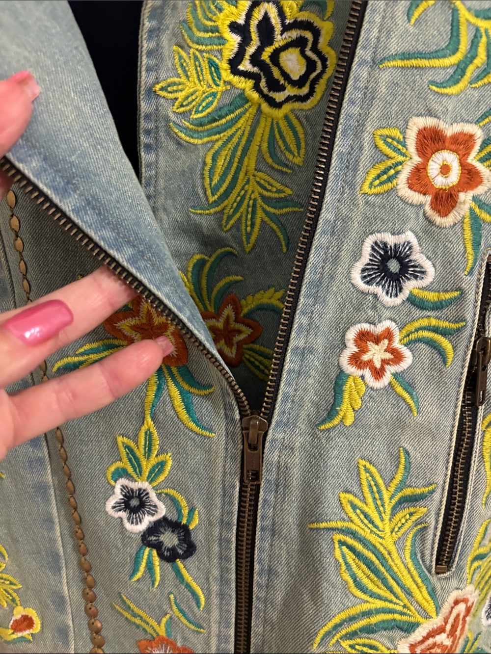 Embroidered Floral Light Blue Jean Jacket by Aratta - Picture 3 of 7